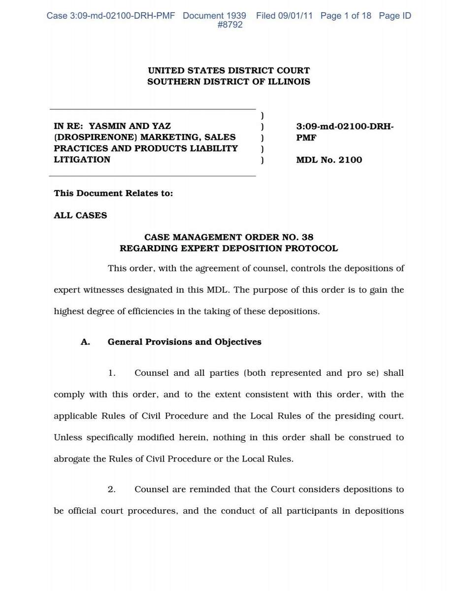 Order No 38 Regarding Expert Deposition Protocol Southern Order No 38 Regarding Expert Deposition Protocol Southern