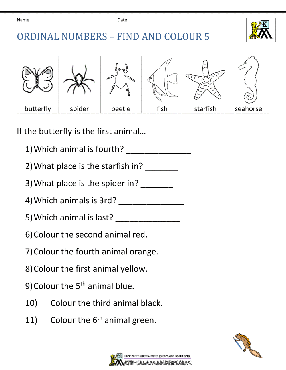 Ordinal Number Worksheets