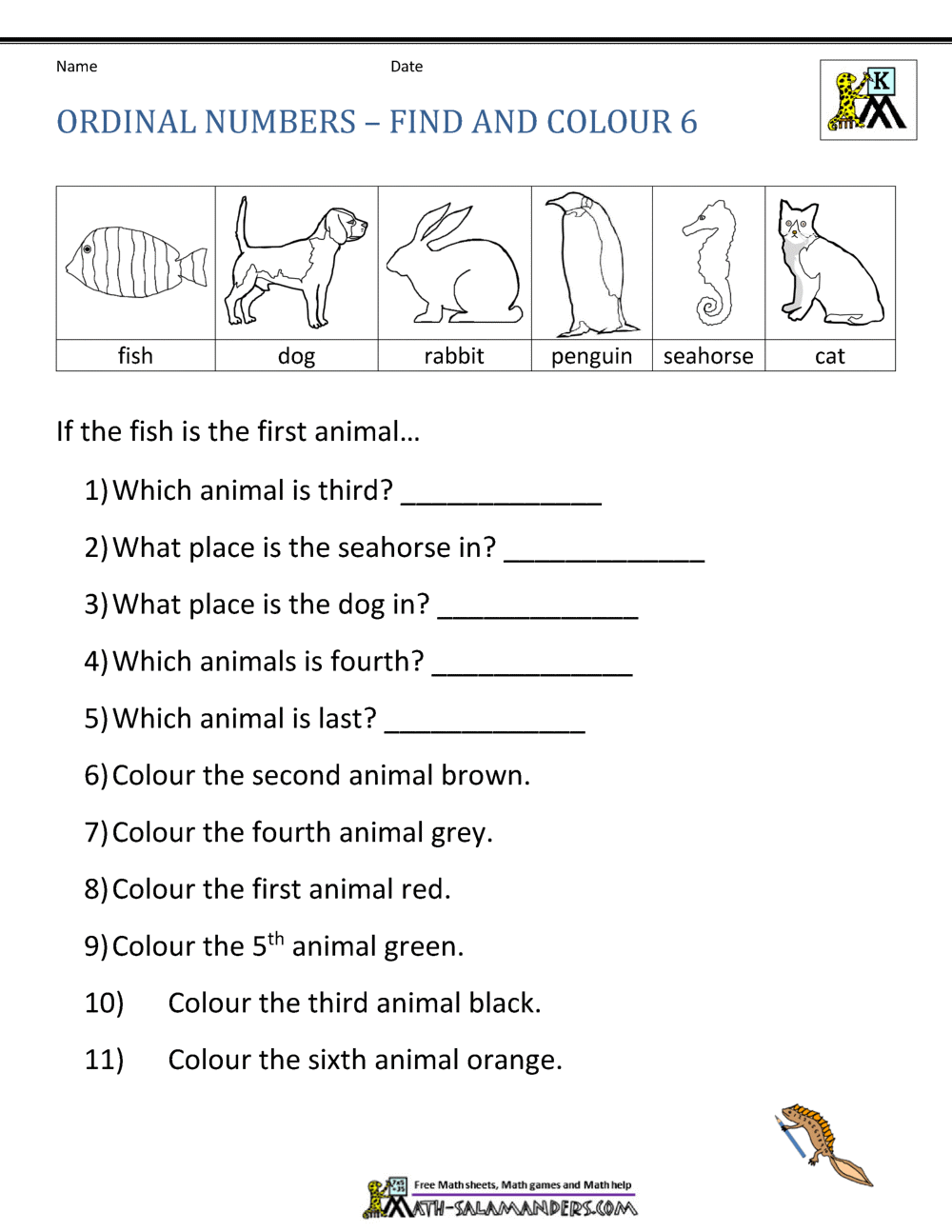Ordinal Number Worksheets