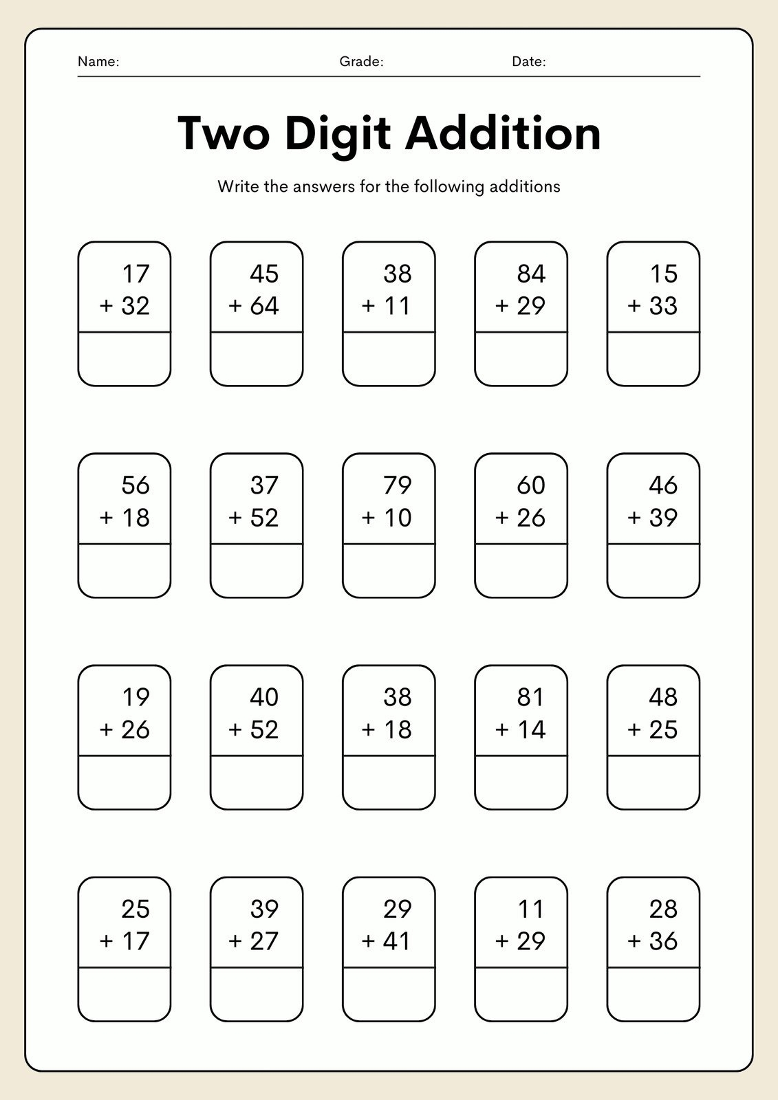 Page 4 Free To Print And Edit Addition Worksheet Templates Canva