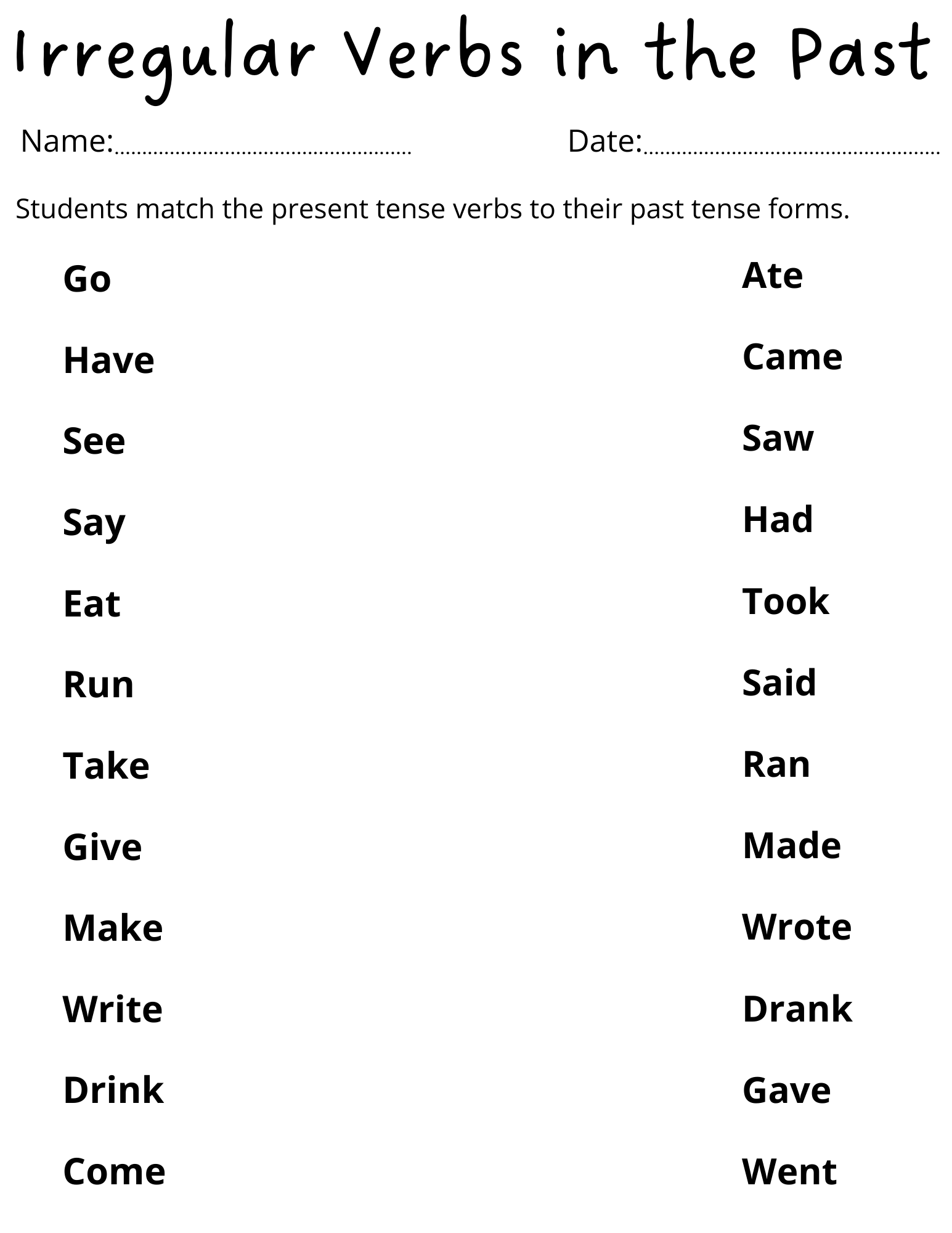 Simple Past Irregular Verbs Crossword Printable PDF Worksheet Ezpzlearn