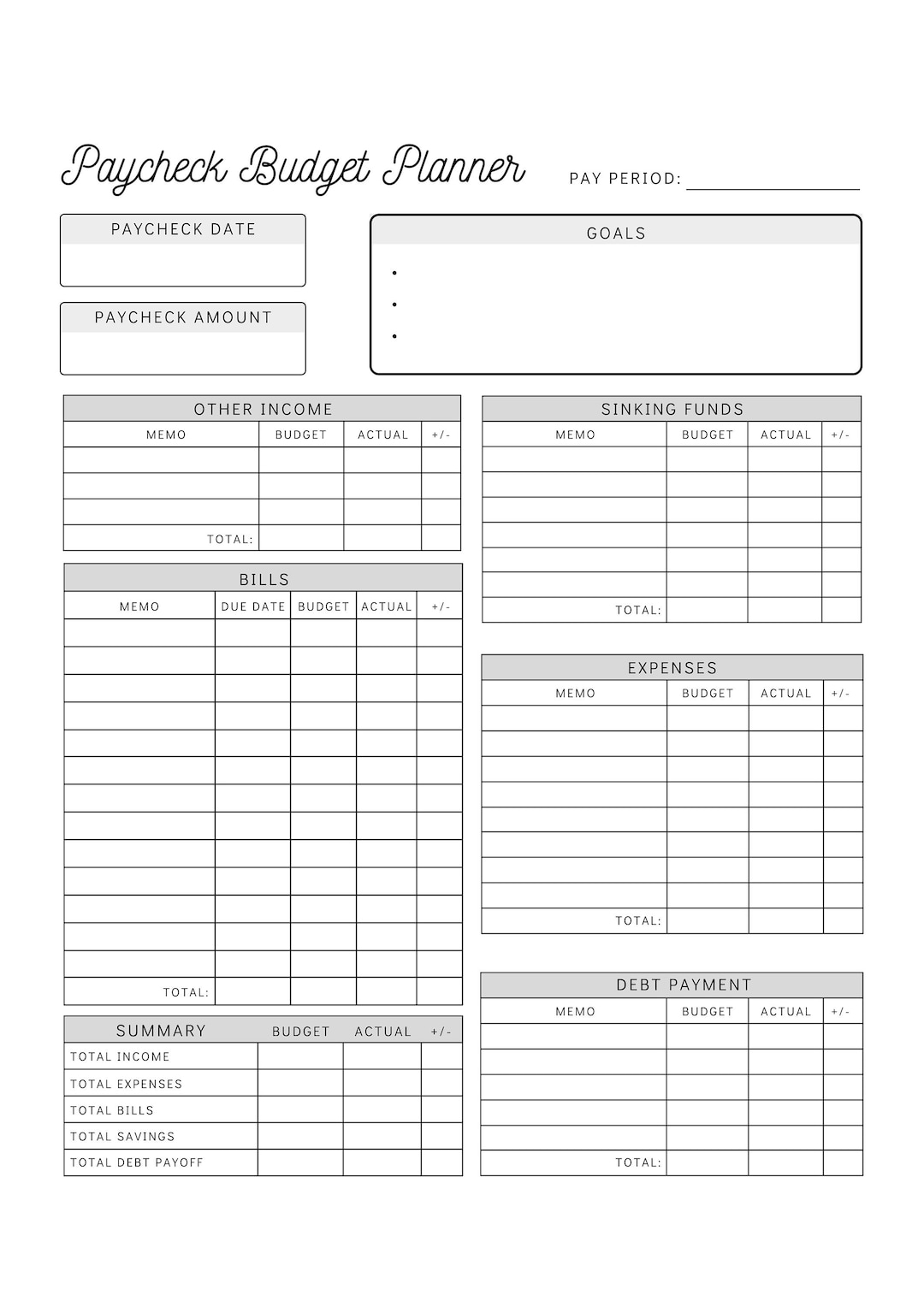 Paycheck Budget Planner Printable Budget By Paycheck Worksheet Biweekly Personal Budget Template Instant Download Etsy Free Paycheck Budget Planner Template To Edit Online