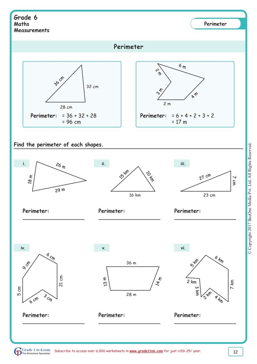 Perimeter Sheet 6 Answers