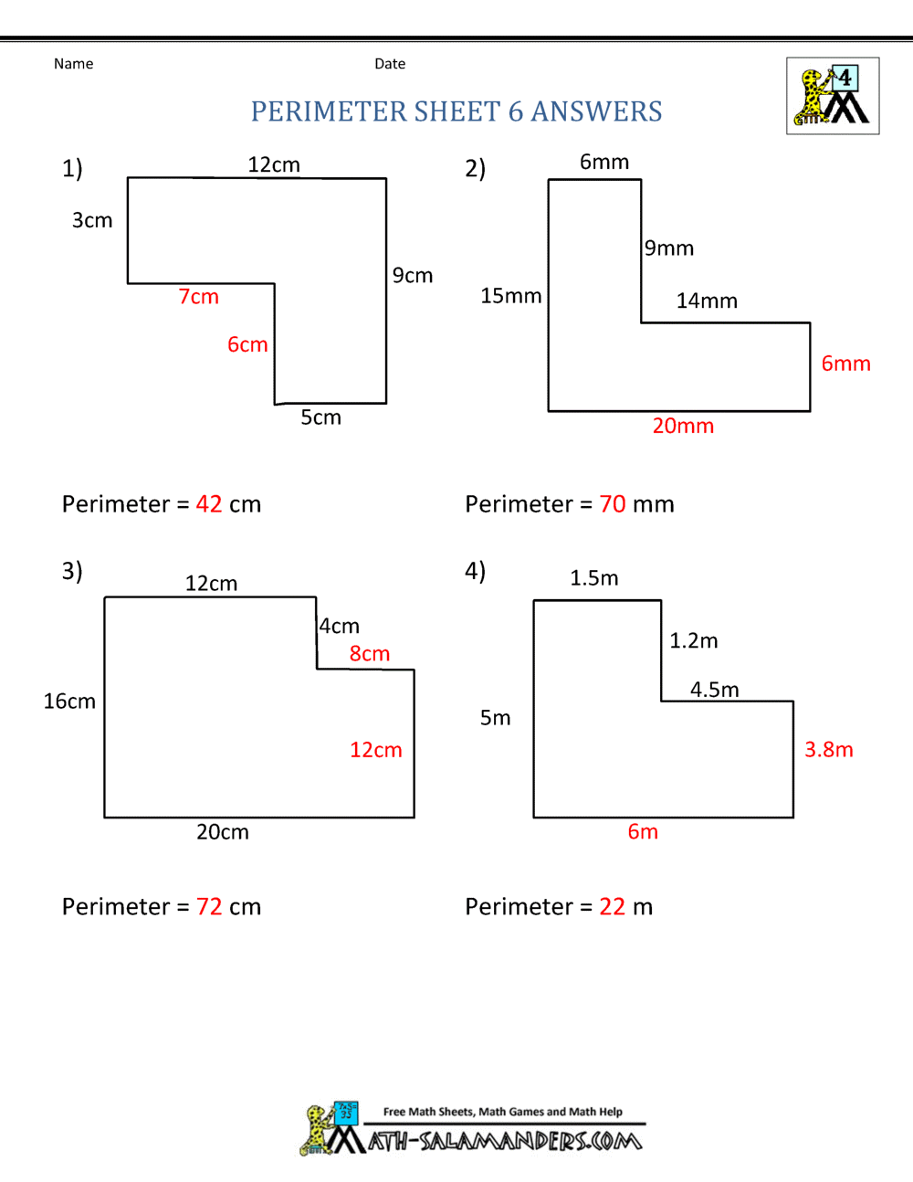 Perimeter Sheet 6 Answers