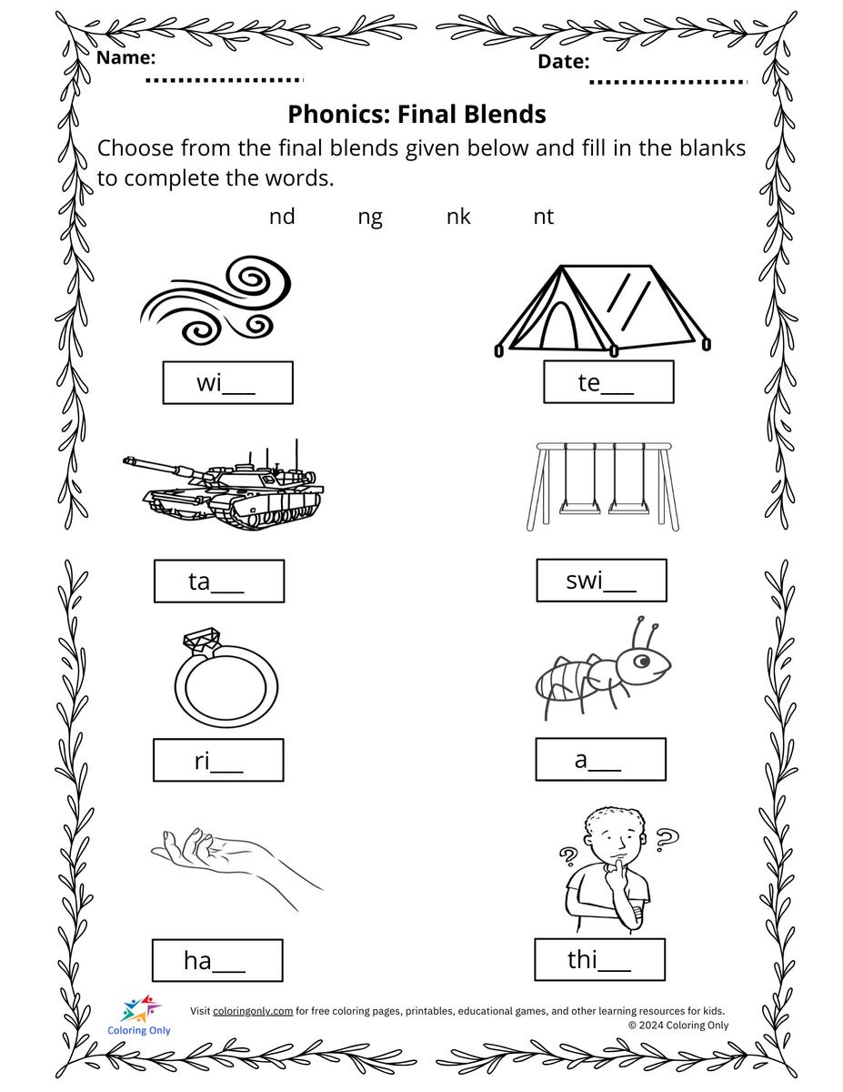 Phonics Final Blends Free Printable Worksheet Phonics Final Blends Free Printable Worksheet