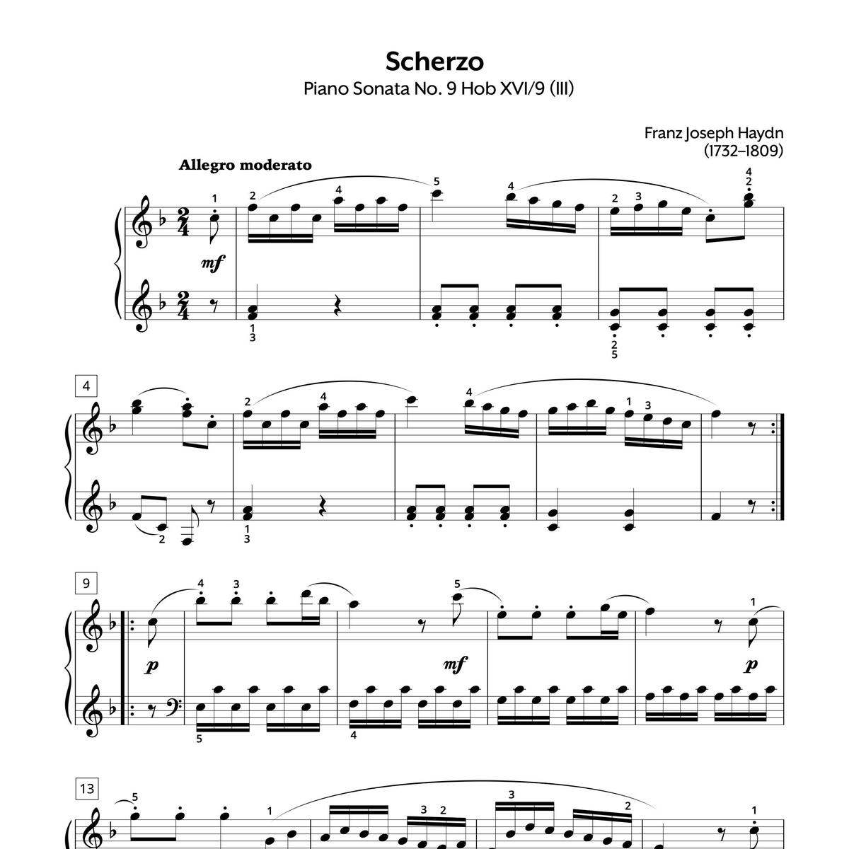 Piano Sheet Music Haydn Scherzo From Piano Sonata 9