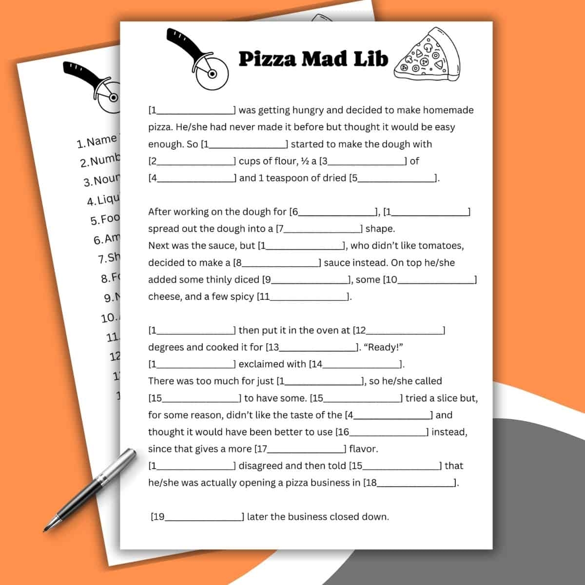 Pizza Mad Libs Style Free Printable Love Laugh Games