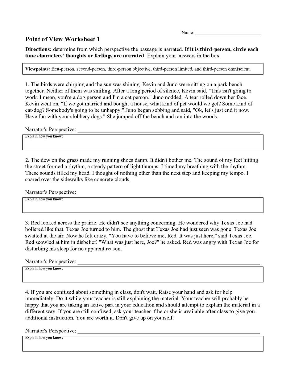 3 Free Point Of View Worksheets For 3rd 4th And 5th Grade Teaching Made Practical