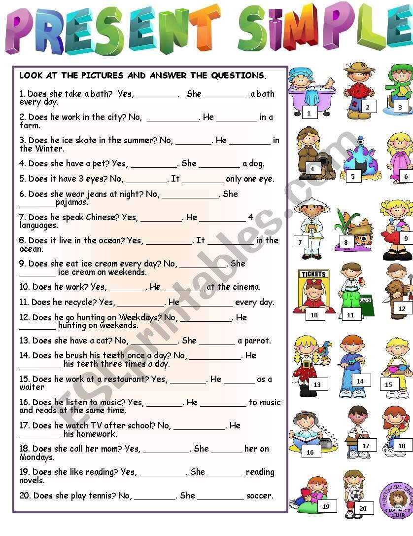 PRESENT SIMPLE 3RD PERSON SINGULAR ESL Worksheet By Lilianamontoya13