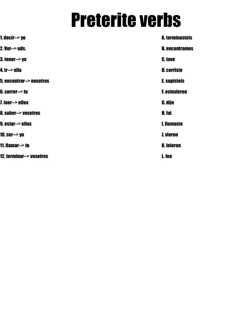 Preterite Verbs Worksheet WordMint Preterite Verbs Worksheet WordMint