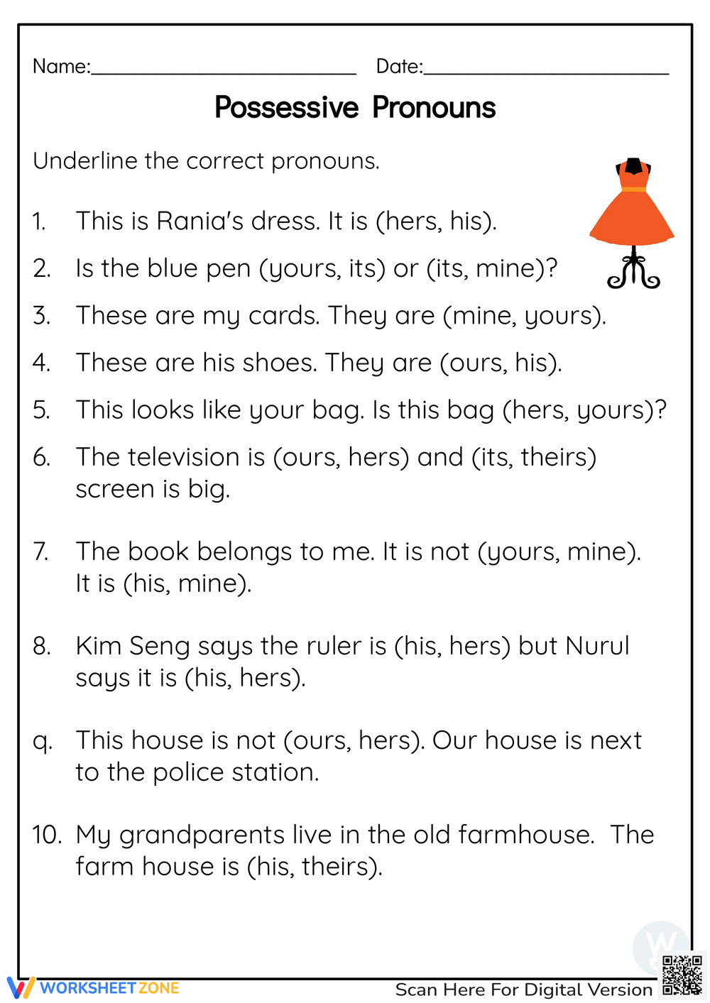 Possessive Pronouns Grammar Activity Worksheets For Grade 2 3 4 Made By Teachers