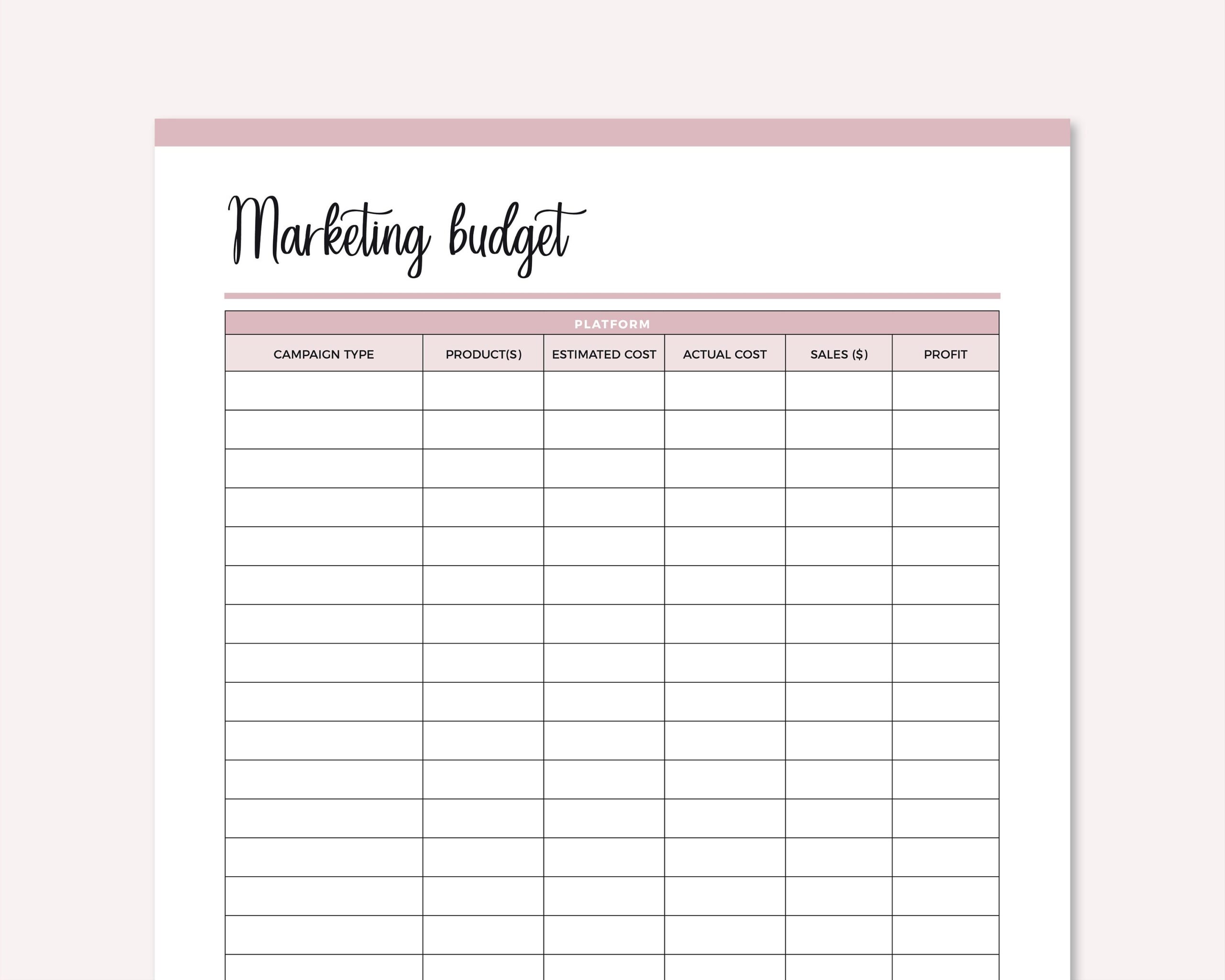 Printable Marketing Budget Sheet Ad Budgets Simple Marketing Cost Calculator Online Reseller Budget Sheet A4 And Letter Etsy