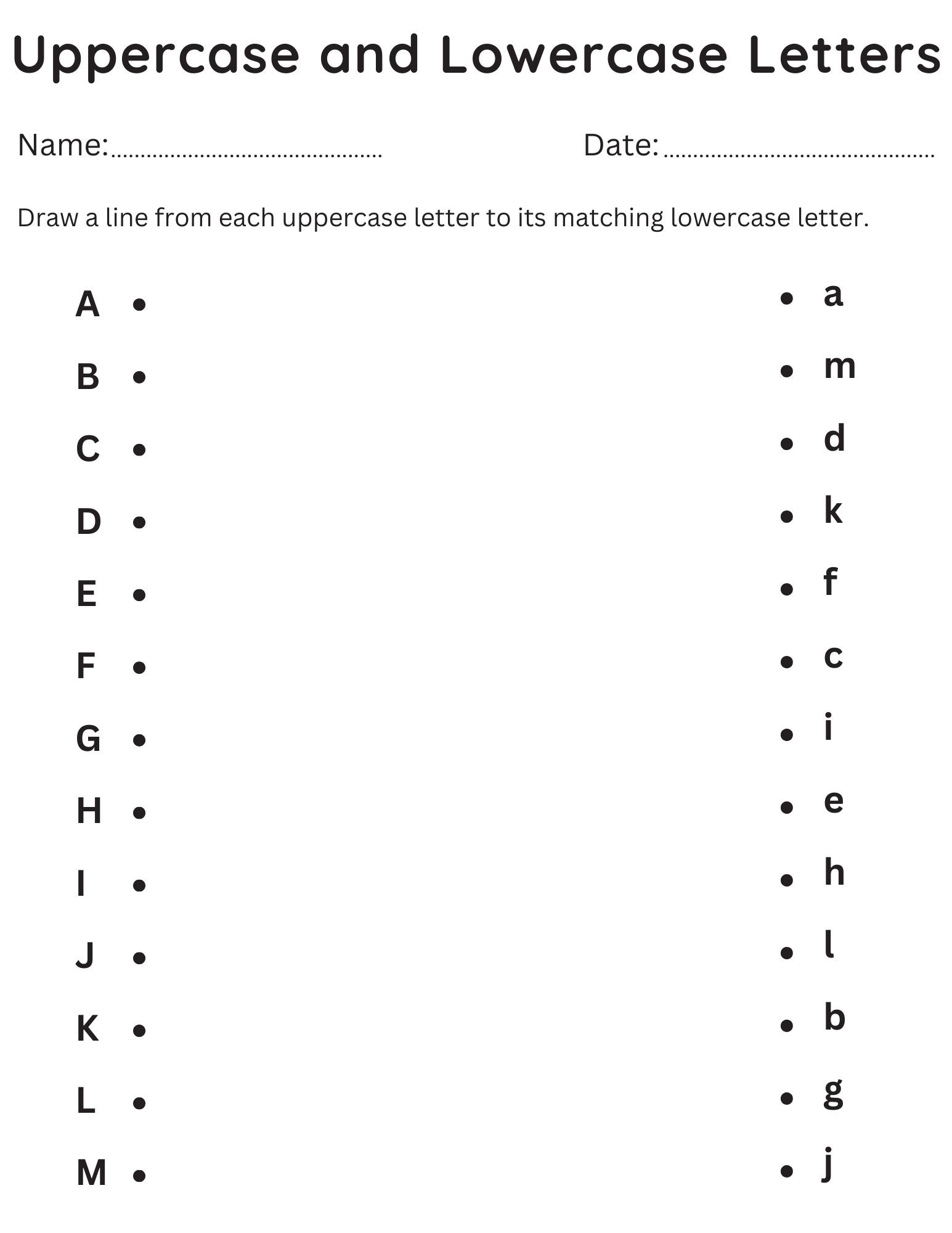 Printable Match Uppercase And Lowercase Letters Kindergarten Worksheets Teaching Resources