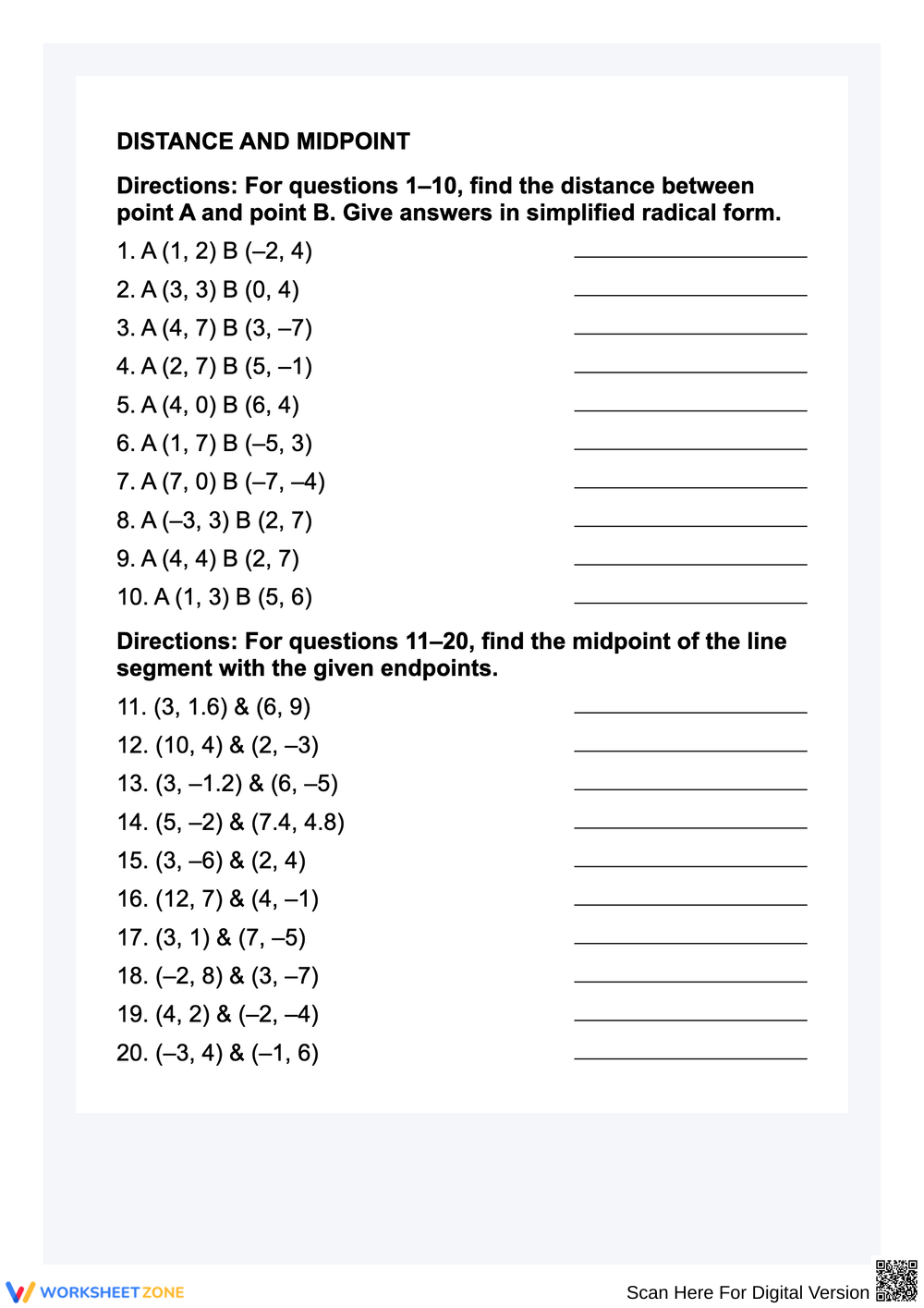 Grade 10 Midpoint And Distance Formula Worksheets 2024 Worksheets Library