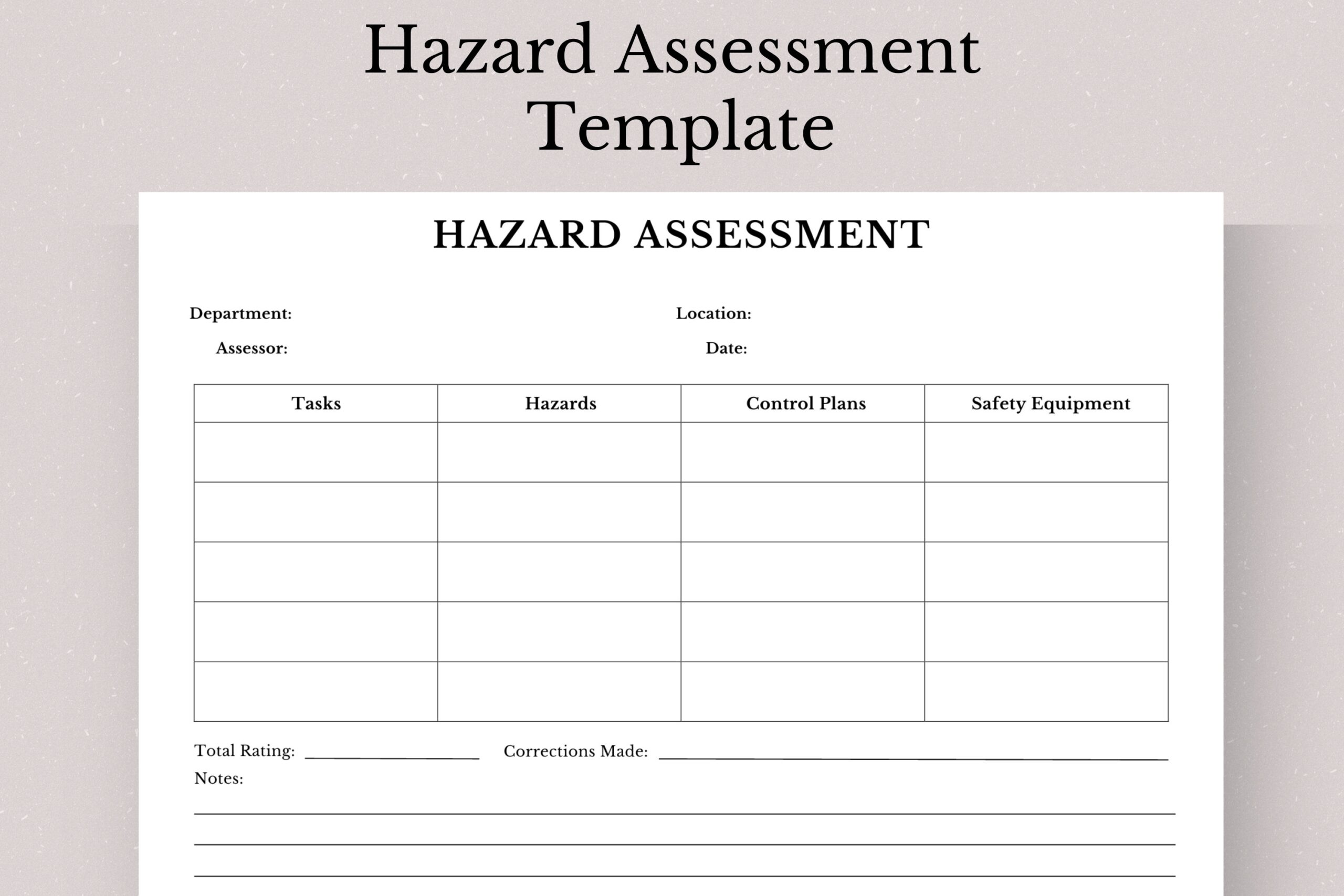 Printable Workplace Hazard Assessment Template digital Download Etsy