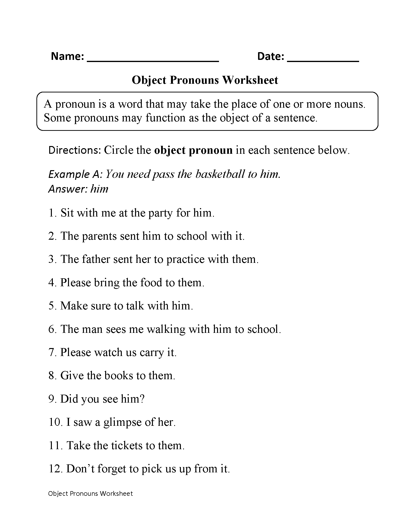 Subject Object Pronouns 4 Worksheets Grades 4 5 6 Great Practice Made By Teachers