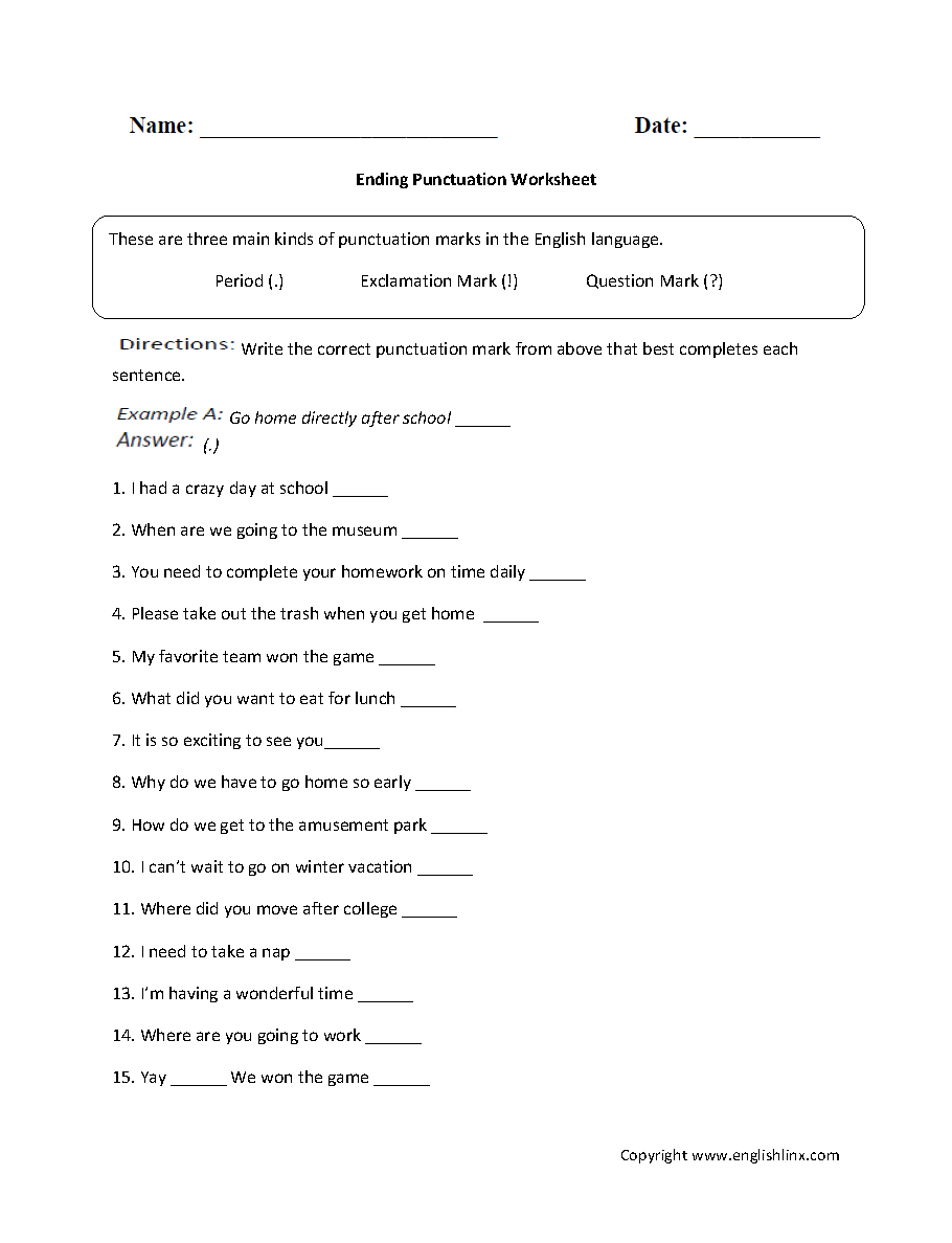 Class 5 English Grammar Punctuation Worksheet PDF Free Practice