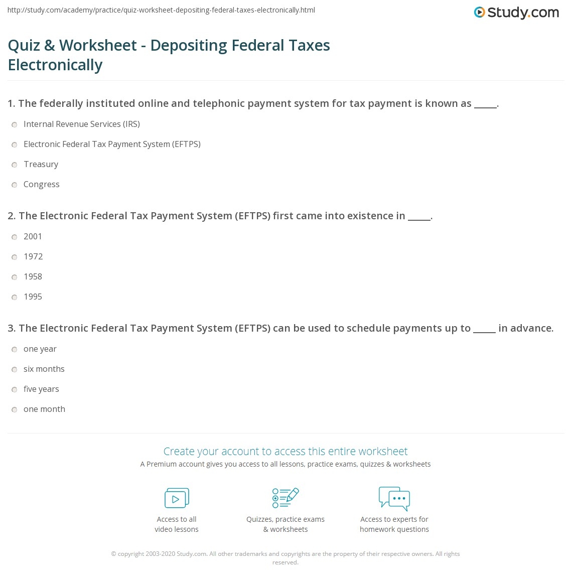Quiz Worksheet Depositing Federal Taxes Electronically Study