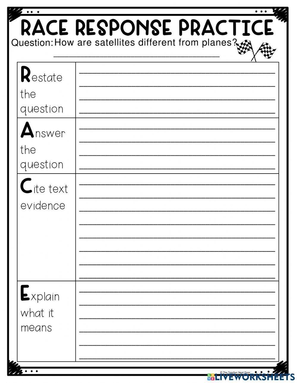 RACE Constructive Response Strategy Satellites Worksheet Live Worksheets Library How To Use The RACE Writing Strategy Plus Free Printables
