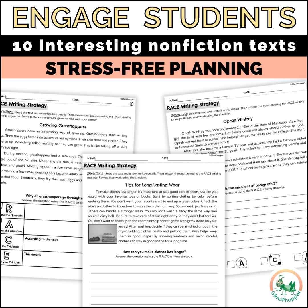 RACE Writing Strategy Foundations Anchor Charts Passages Activities GRASPhopper Learning RACE Writing Strategy Foundations Anchor Charts Passages Activities GRASPhopper Learning