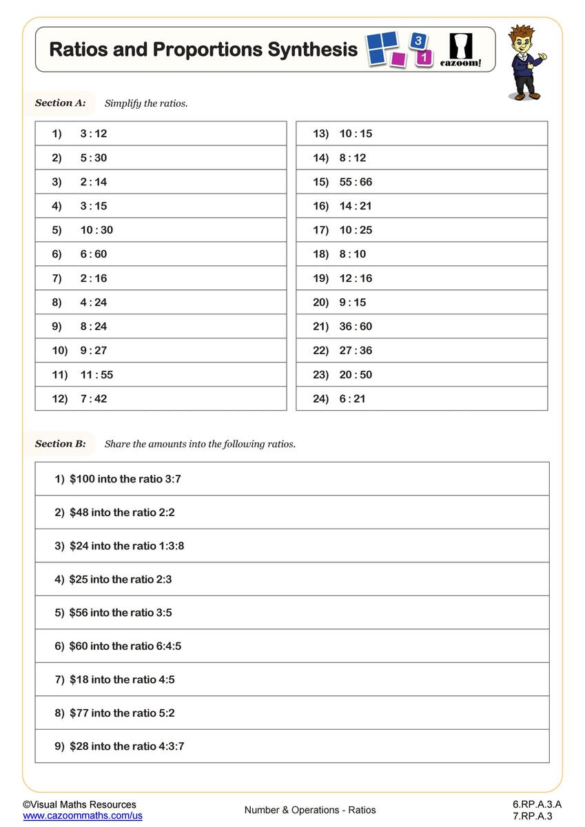 Ratios And Proportions Synthesis Worksheet Fun And Engaging 6th Grade PDF Worksheets Cazoom Math Ratio And Proportion Worksheet