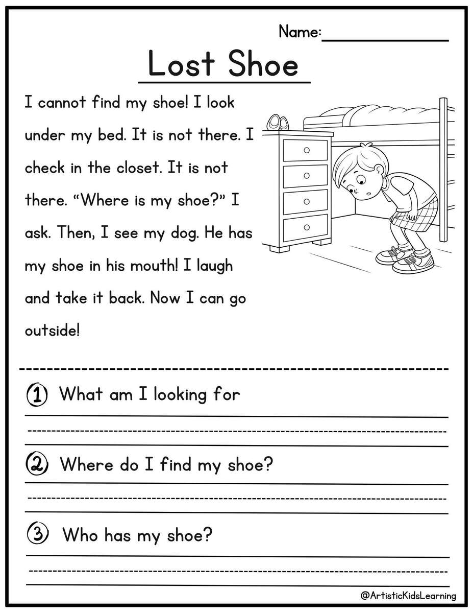 Reading Comprehension Printable Kindergarten First Grade Worksheets Instant Download Fluency Worksheet English Learing Set 4 Etsy