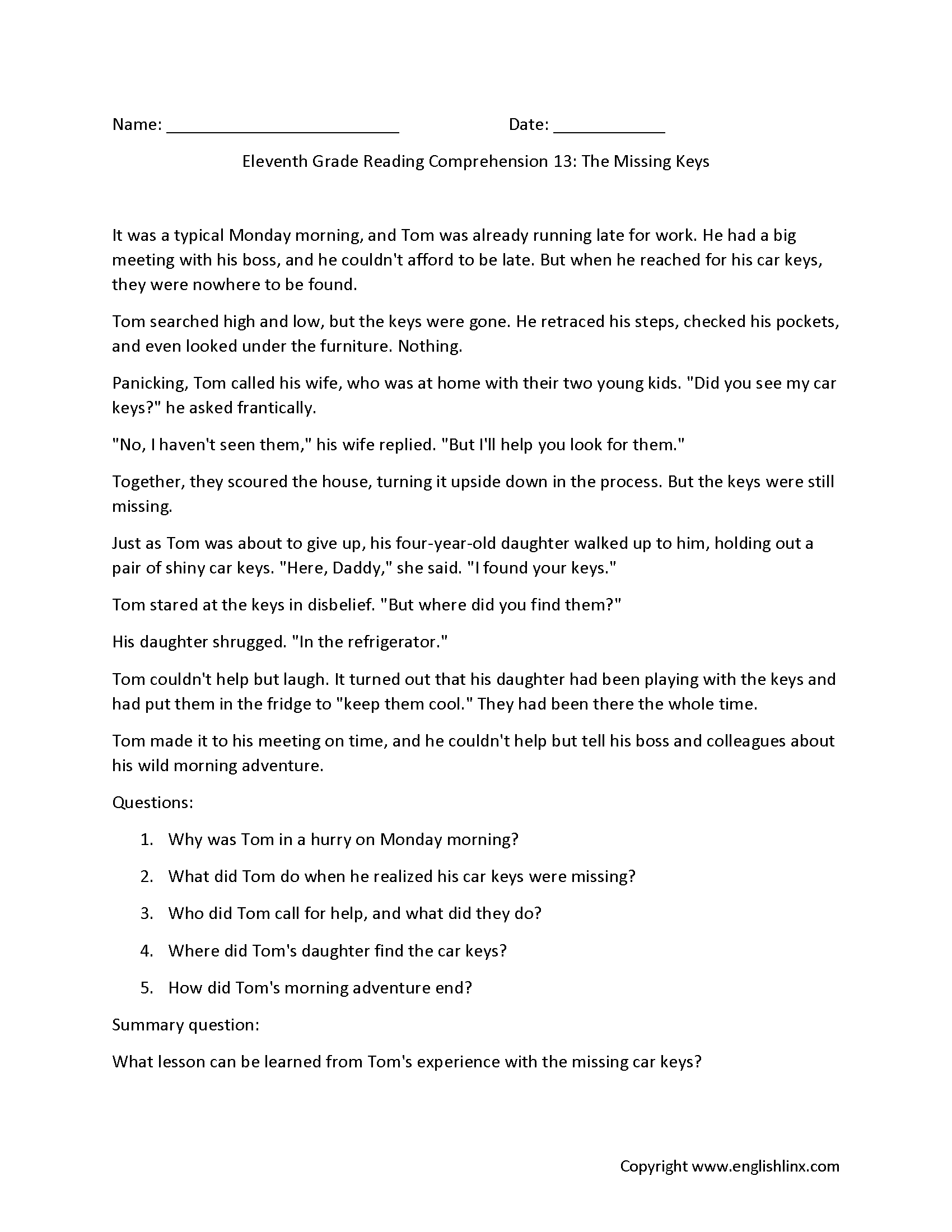 Reading Comprehension Worksheets Eleventh Grade Reading Comprehension Worksheets Englishlinx Subject And Predicate Worksheets