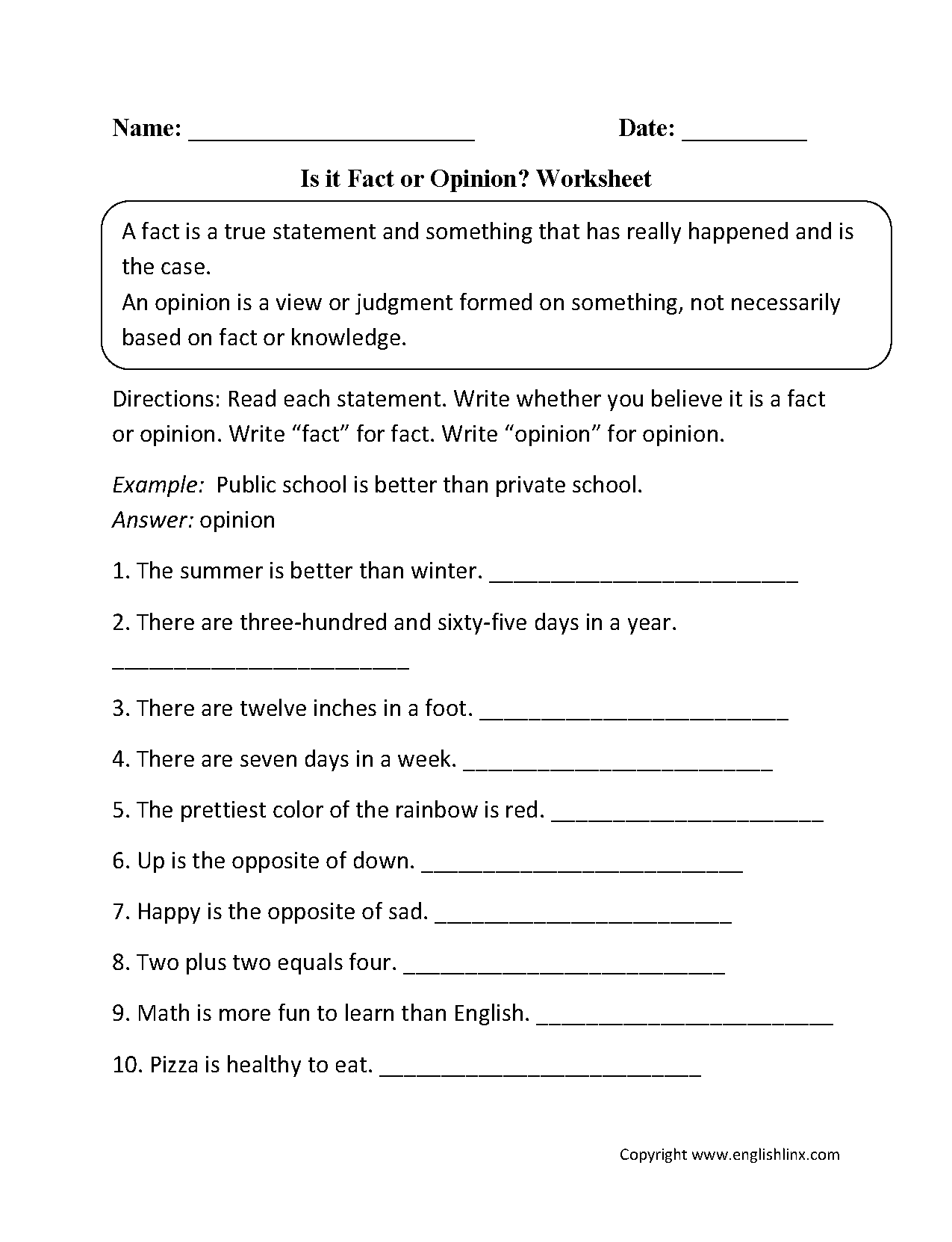 Fact And Opinion 2 Worksheet Worksheets Library