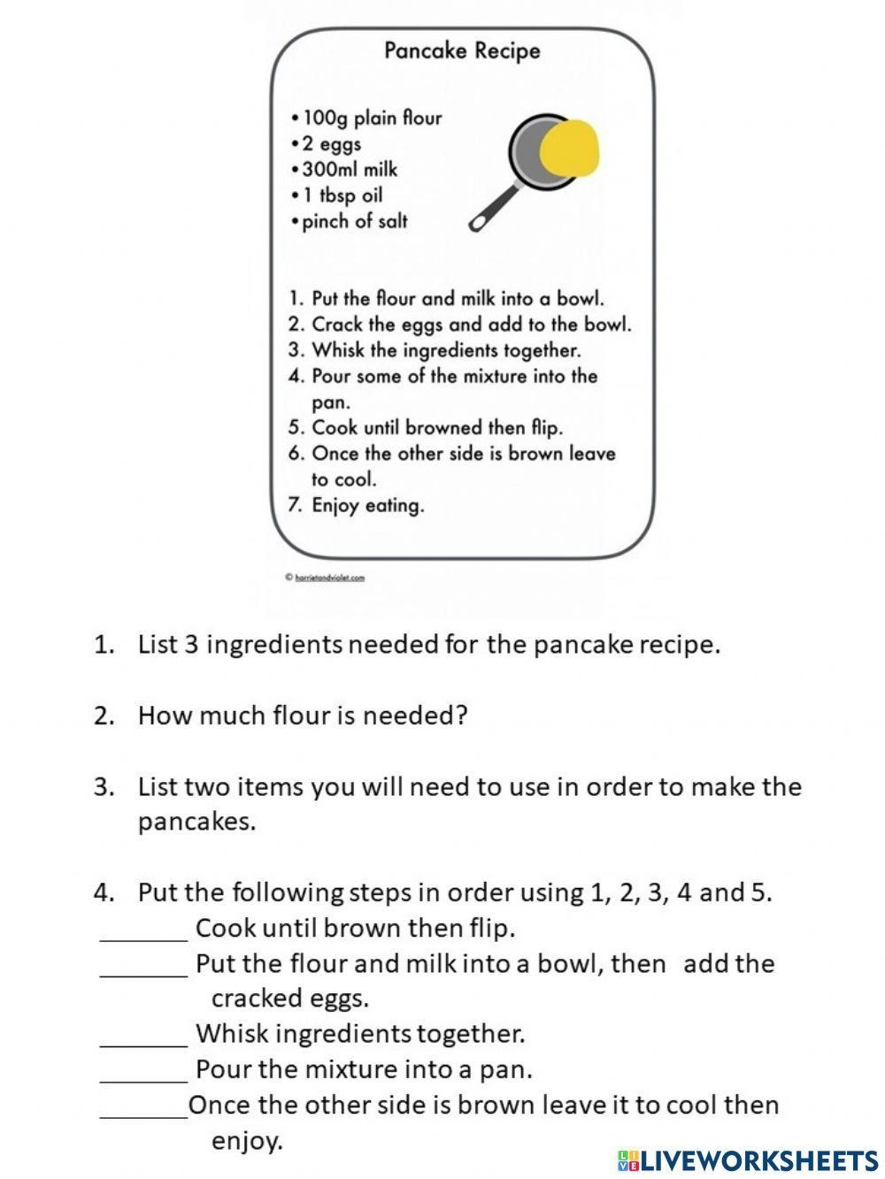 Recipe Comprehension Worksheet Worksheets Library Recipe Comprehension Worksheet Worksheets Library