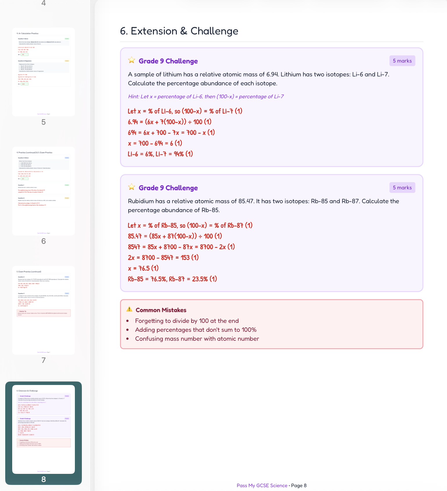 Relative Atomic Mass Complete Workbook Interactive Simulation AQA 4 1 1 6 Teaching Resources