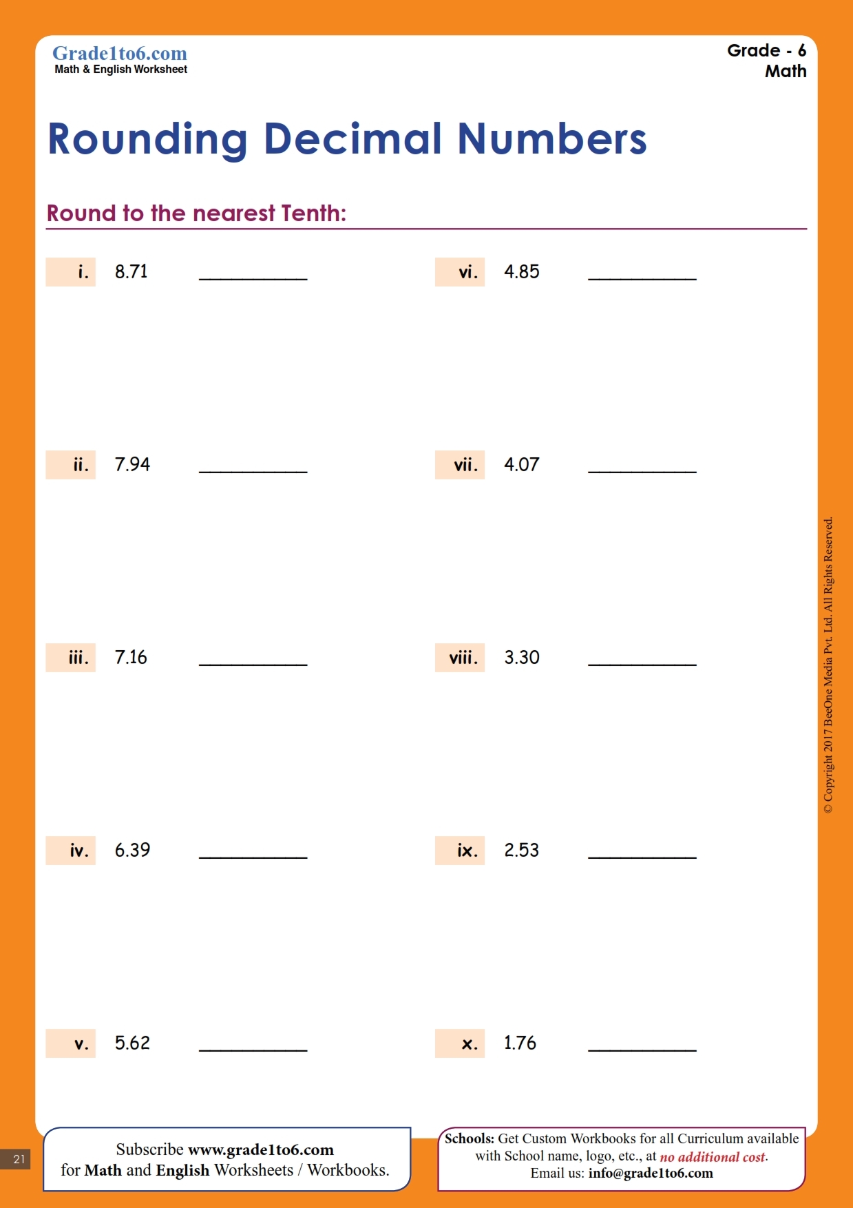 Rounding Decimals Worksheets Grade1to6 Sixth Grade Rounding Numbers Worksheet