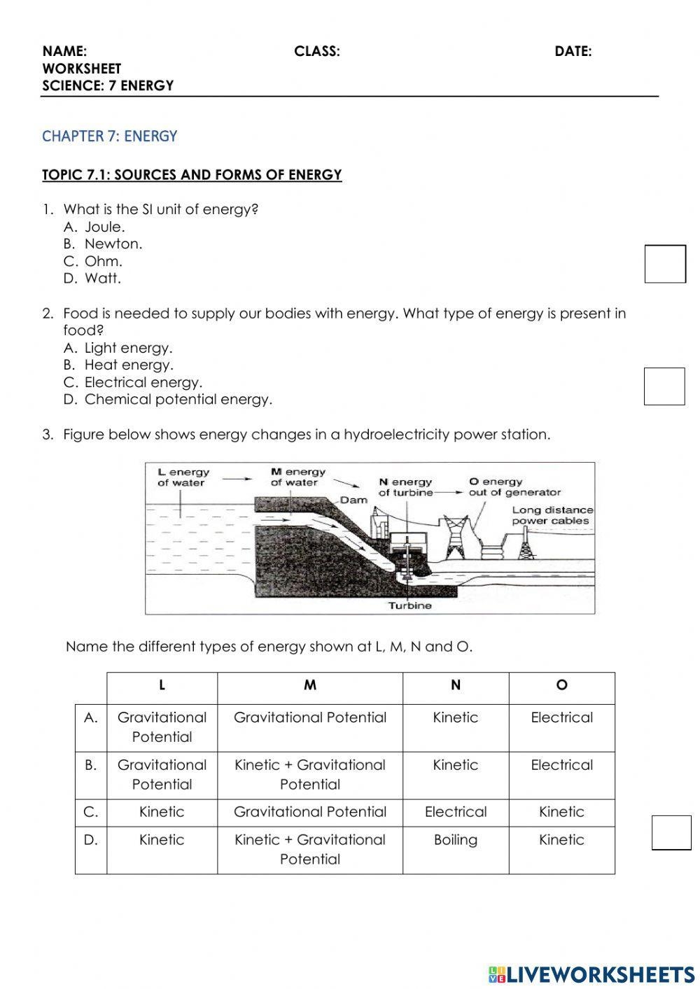 Science 7 Energy Worksheet Worksheet Worksheets Library