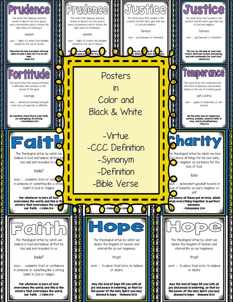Seven Virtues Pack Catholic Made By Teachers Theological Virtues Of Faith Hope Love Coloring Page TheCatholicKid