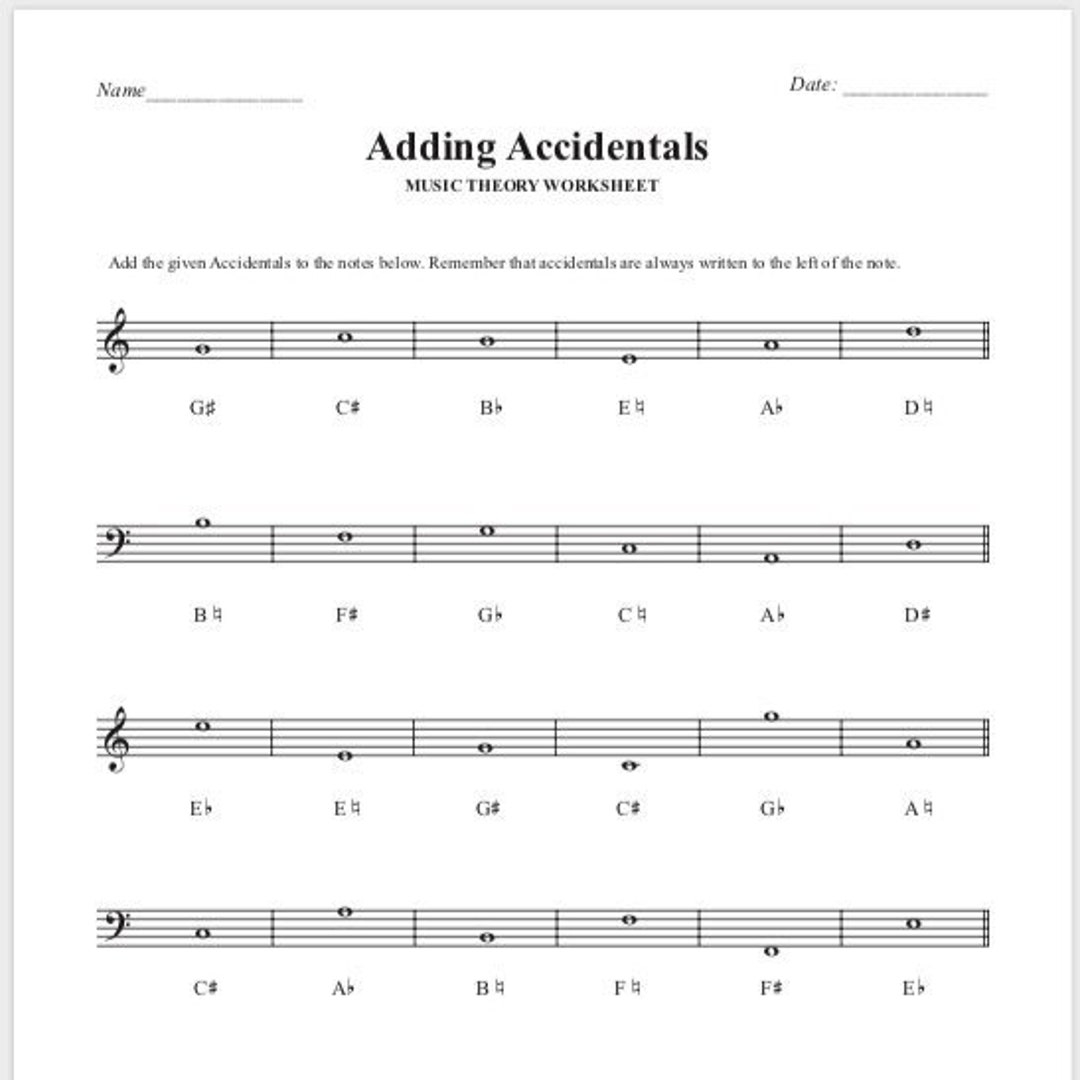 Sharp And Flats Adding Accidents Music Theory Worksheet Printable Etsy