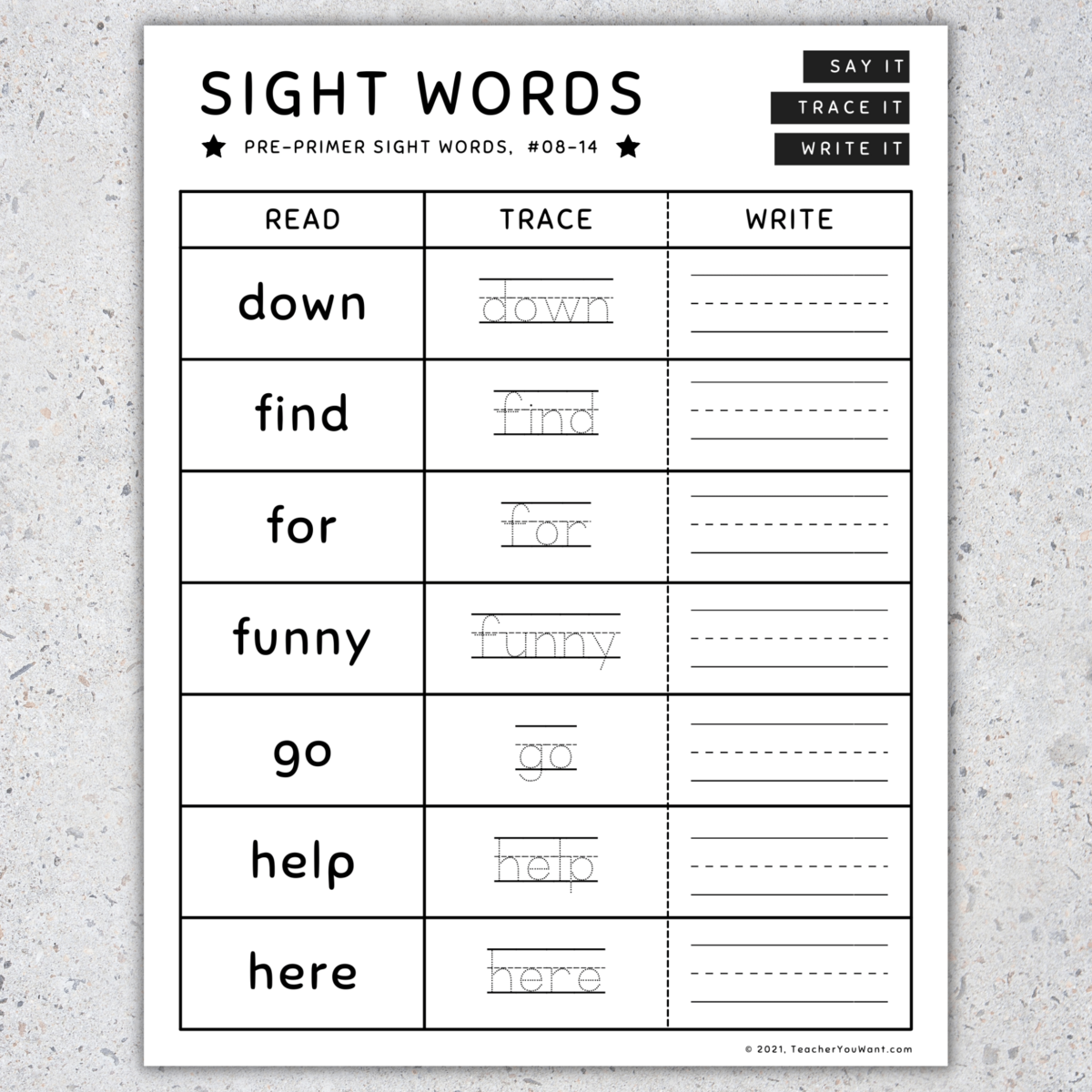 Sight Words Read Trace And Write Worksheets Pre Primer Primer SET 4 Made By Teachers Pre Primer Dolch Sight Word Handwriting Teach Beside Me
