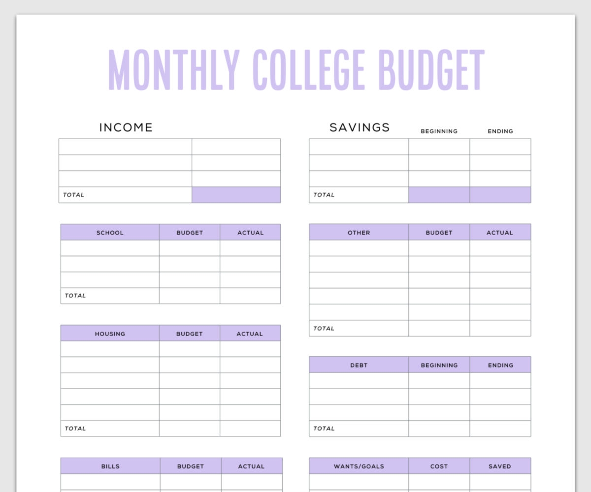 Simple Budget Template For College Students Free PDF