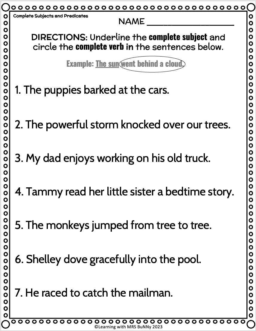 Simple Complete And Compound SUBJECTS AND PREDICATES Activities Worksheets Library