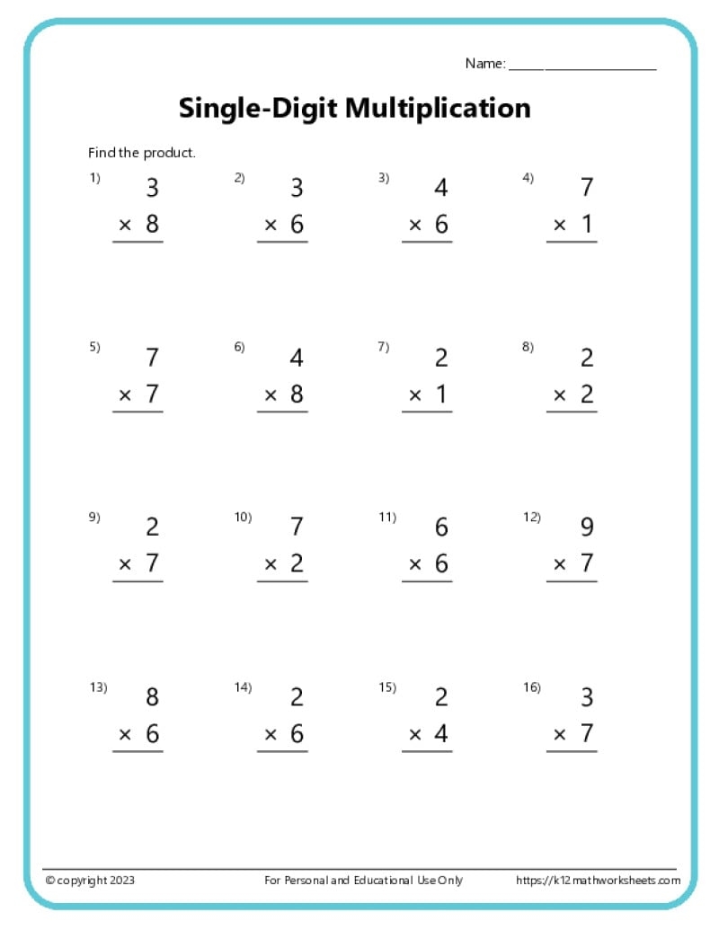 Single Digit Multiplication Worksheets Math Worksheets Superstar Worksheets