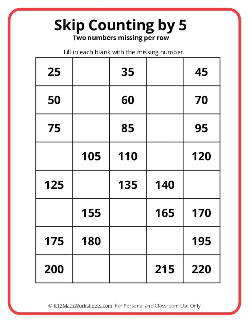 Free Count By 5s Worksheets Teach Prints