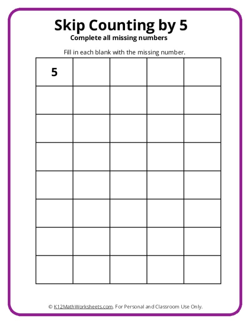 Skip Counting By 5 Worksheets