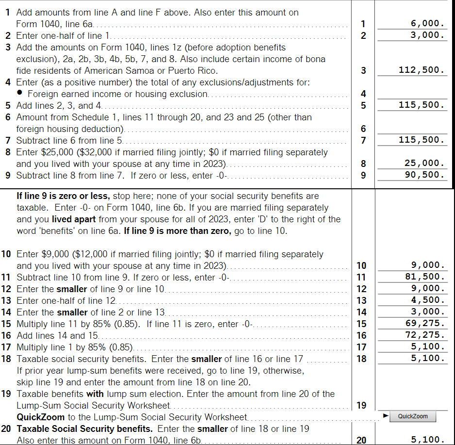 Solved Taxable Social Security Worksheet