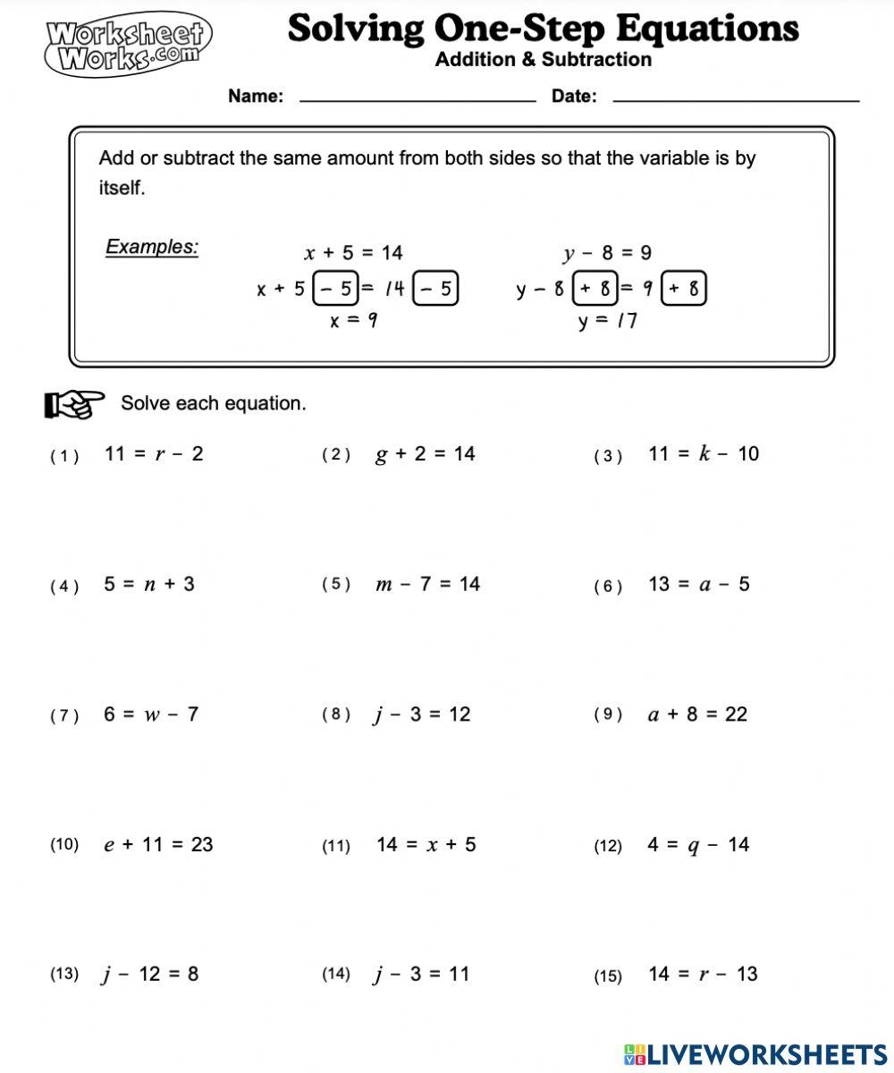 50 Free Printable One Step Equations Worksheet To Download In PDF