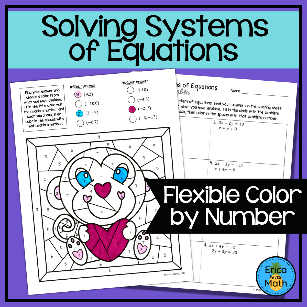 Solving Systems Of Equations Color By Number Activity Valentine S Day Classful