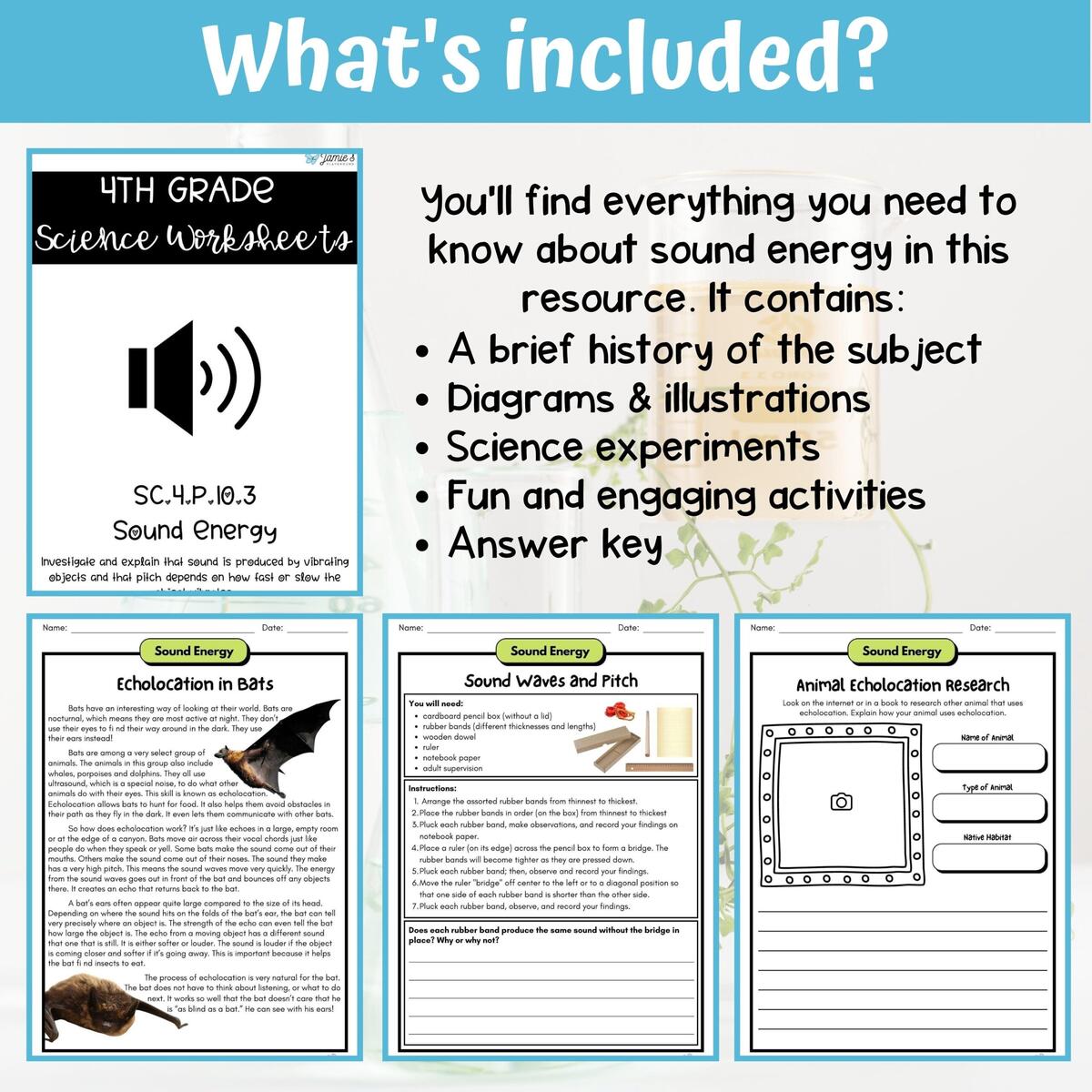 Sound Energy Activity Answer Key 4th Grade Physical Science Classful