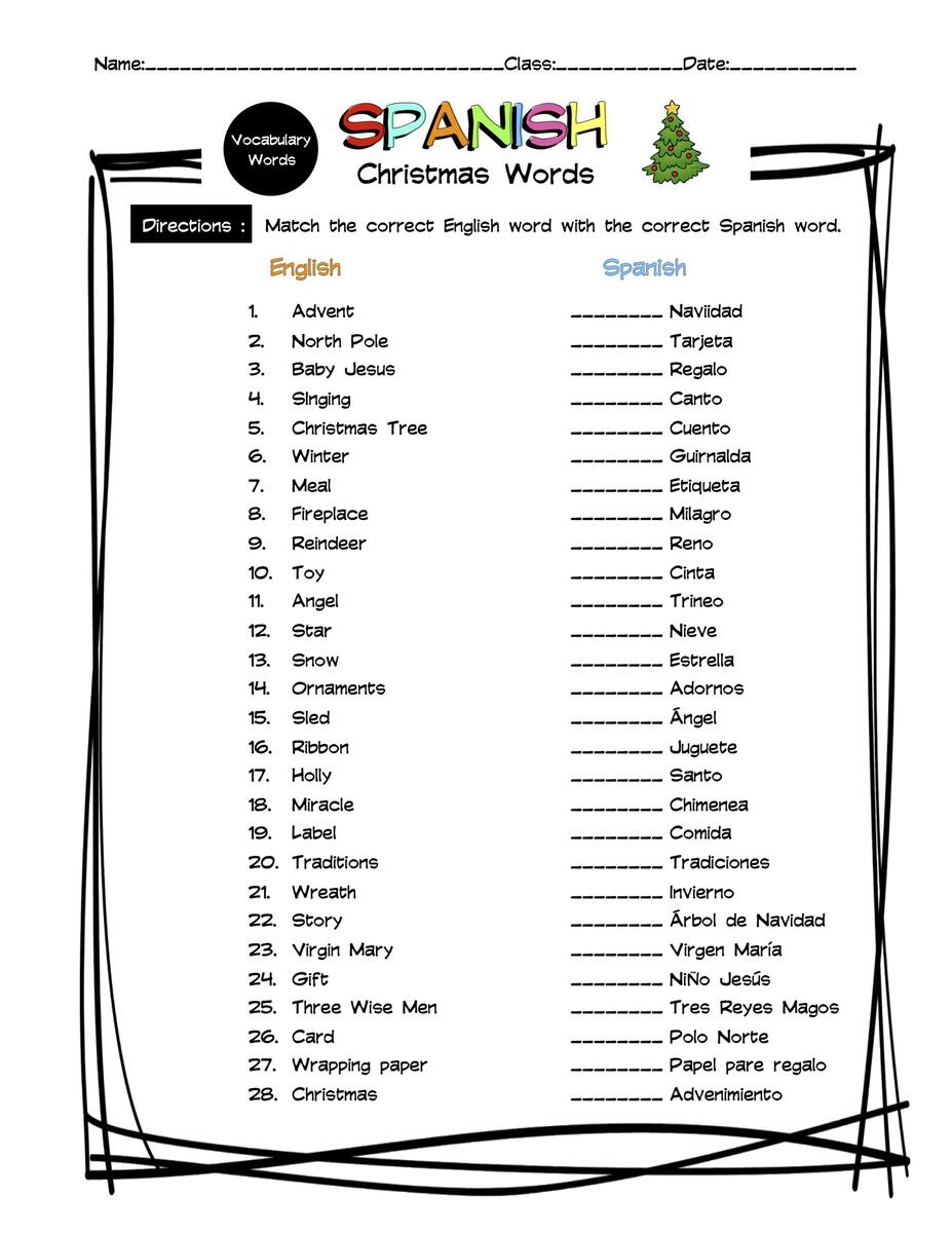 Spanish Christmas Vocabulary Matching Worksheet Answer Key Made By Teachers Spanish Christmas Vocabulary Matching Worksheet Answer Key Made By Teachers