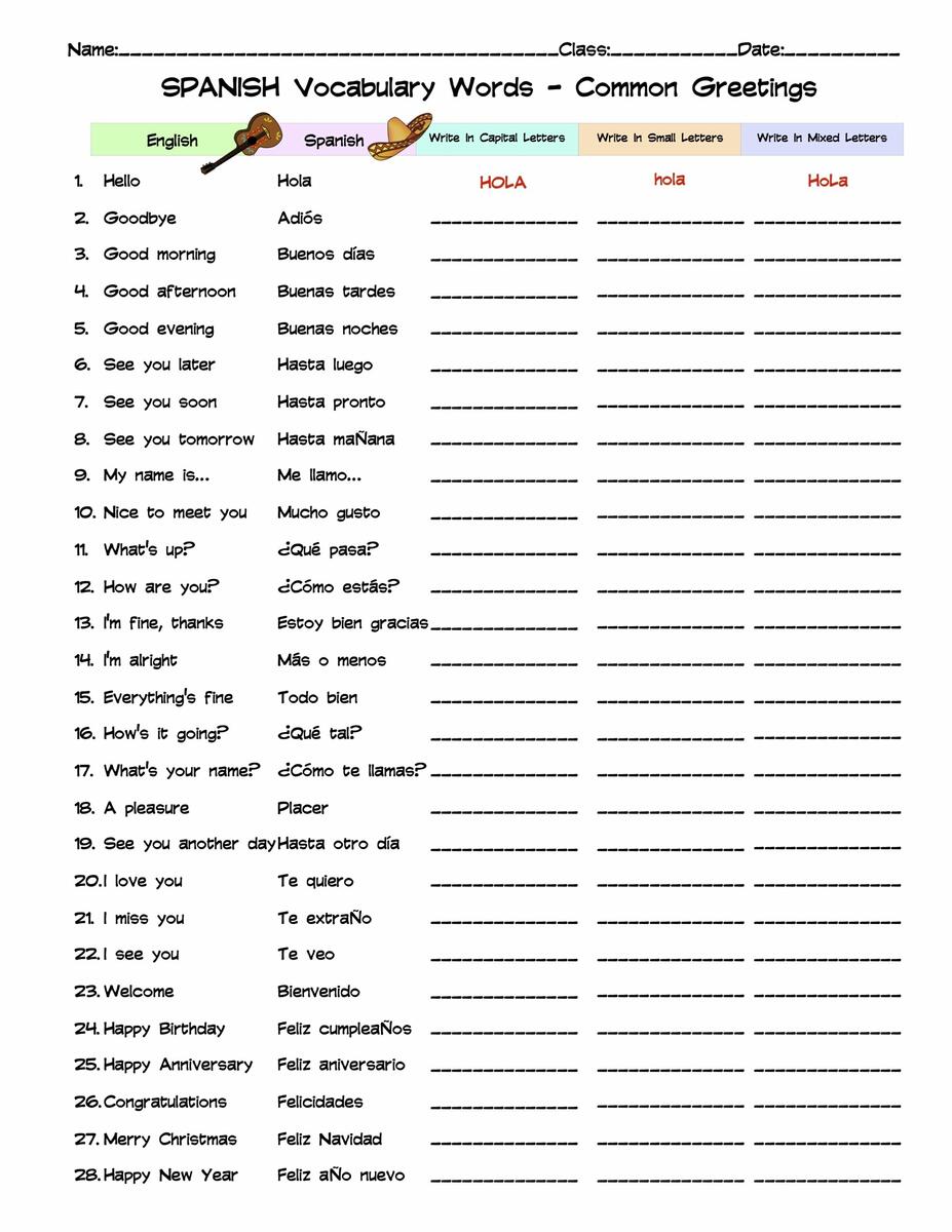Spanish Common Greetings Vocabulary Word List Column Worksheet Made By Teachers Spanish Common Greetings Vocabulary Word List Column Worksheet Made By Teachers