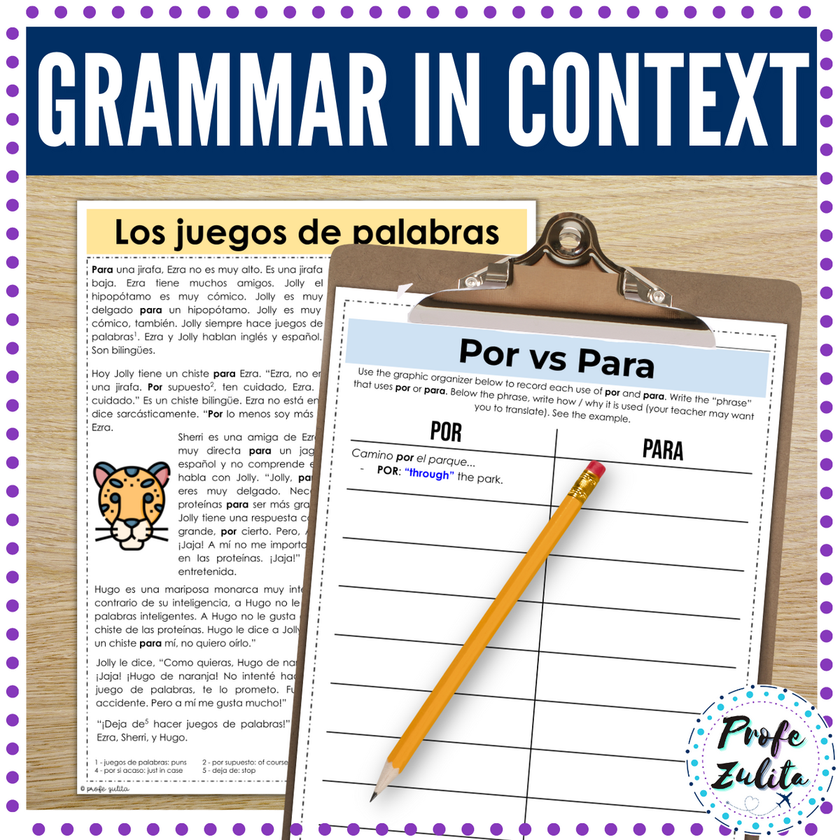 Spanish Por Vs Para 2 Grammar In Context Story 5 Activities Sub Plans Made By Teachers