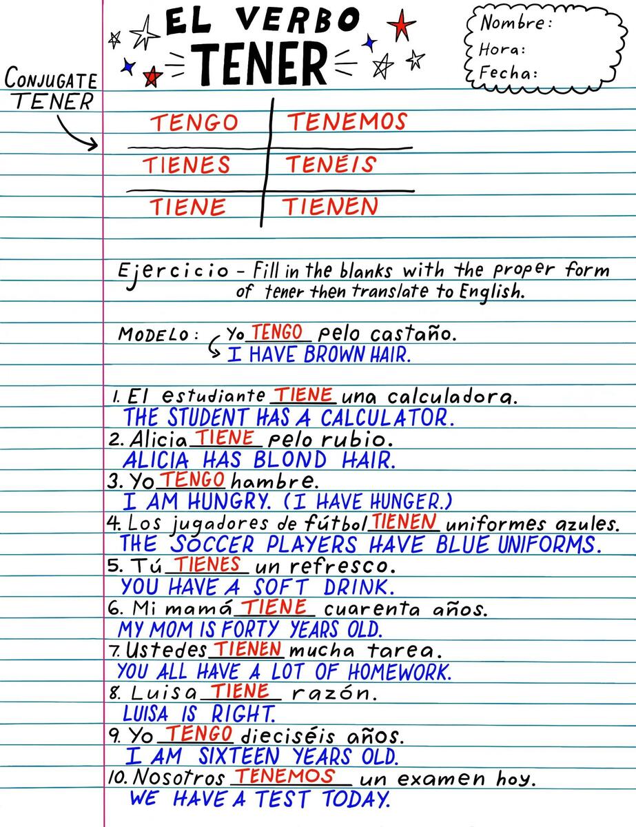 Spanish Tener Conjugation Translation Worksheet By Darin Carlisle Spanish Tener Conjugation Translation Worksheet By Darin Carlisle