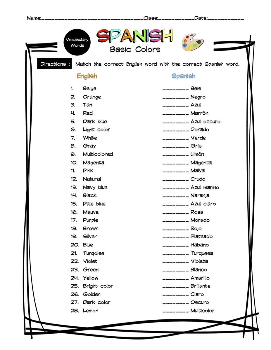 Spanish Vocabulary Matching Worksheets Answer Keys Made By Teachers 17 English And Spanish Worksheet Family Free PDF At Worksheeto