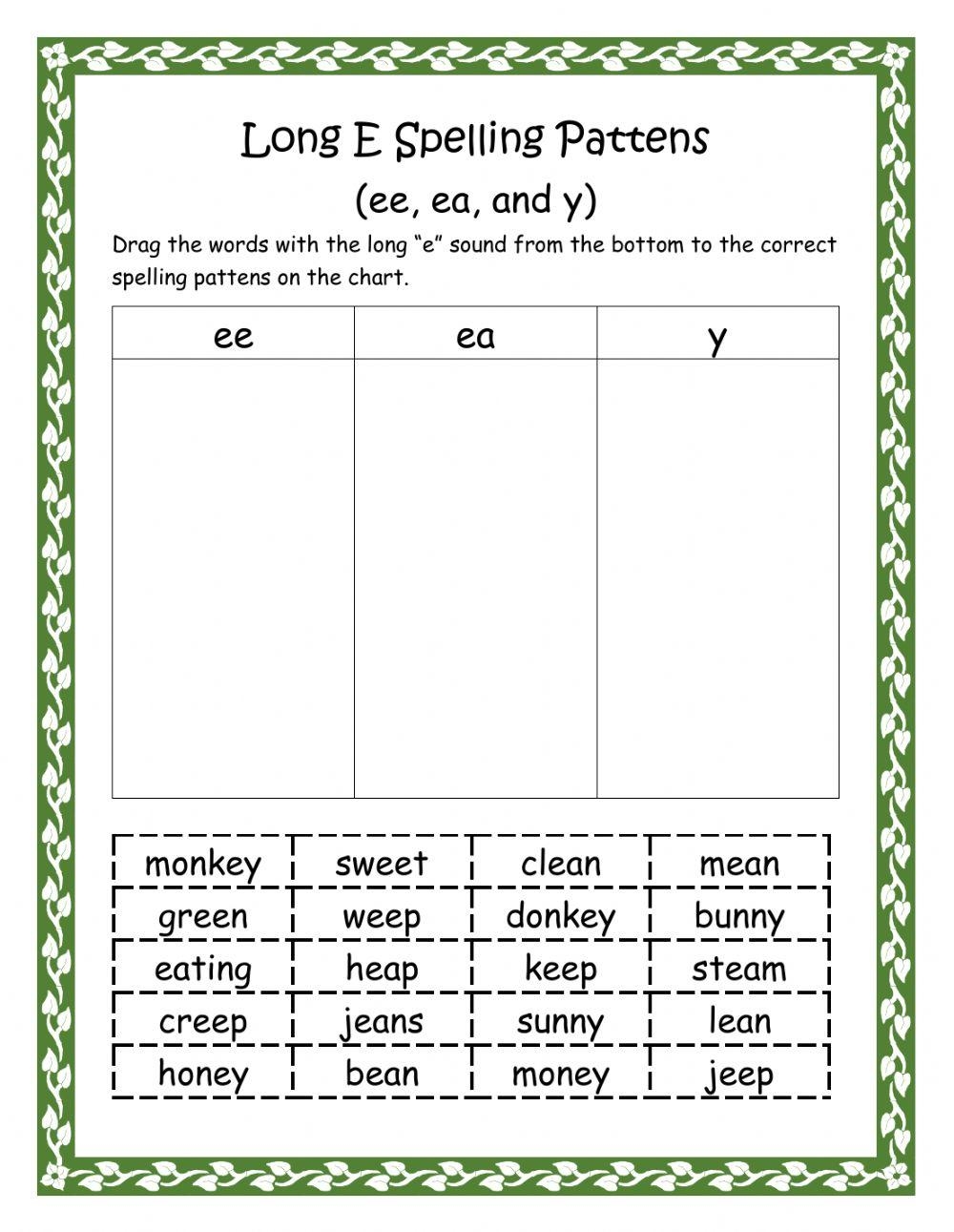 Spelling Patterns Long E Ee Ea And Y Worksheet Worksheets Library Spelling Patterns Long E Ee Ea And Y Worksheet Worksheets Library
